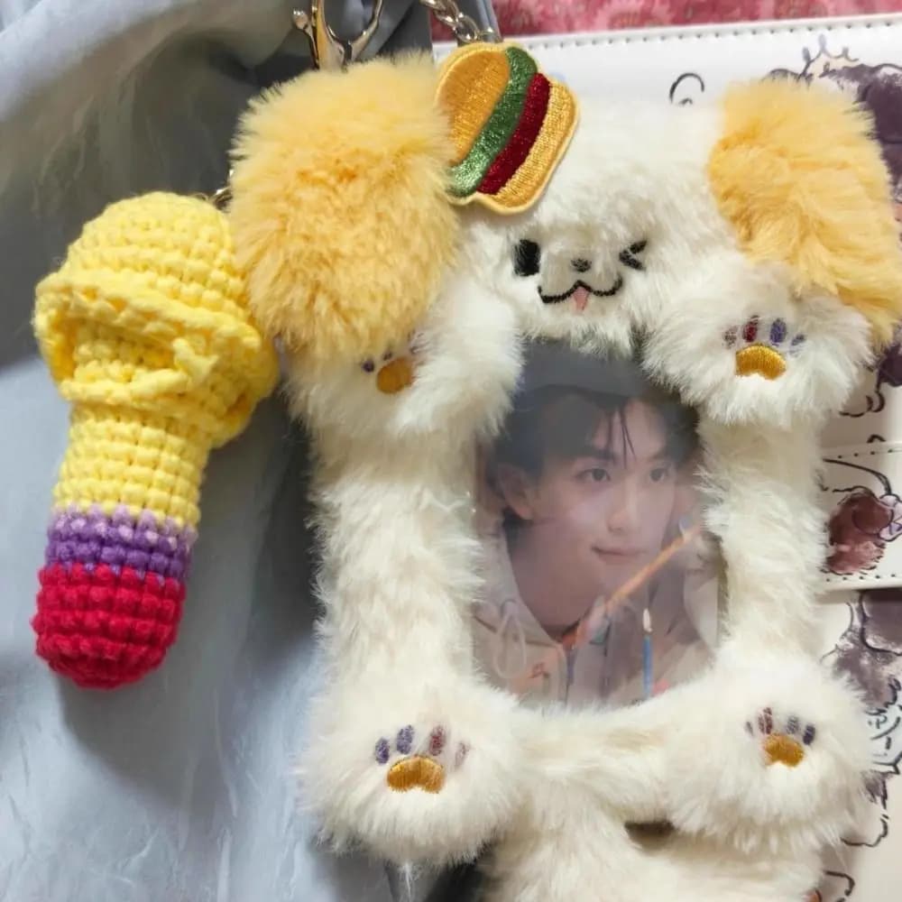 Étui de carte Photo multifonctionnel de dessin animé, en peluche, lapin à grandes oreilles/bordure C