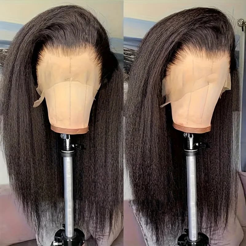 Perruque en cheveux humains à 250% de densité, texture Kinky Straight Yaki, pré-épilée, 13x4 et 5x5,