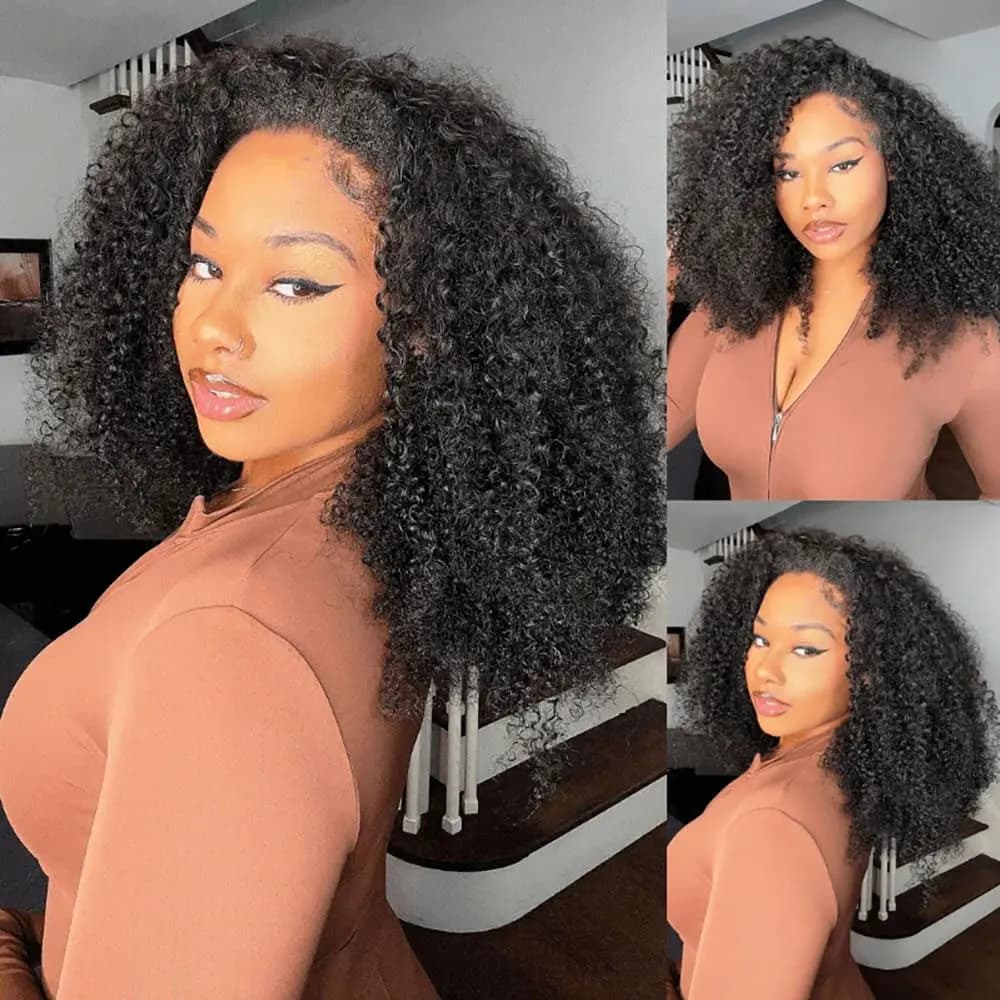 250% demi-perruque cheveux humains Afro crépus bouclés bandeau perruque mise à niveau 3 en 1 demi-pe