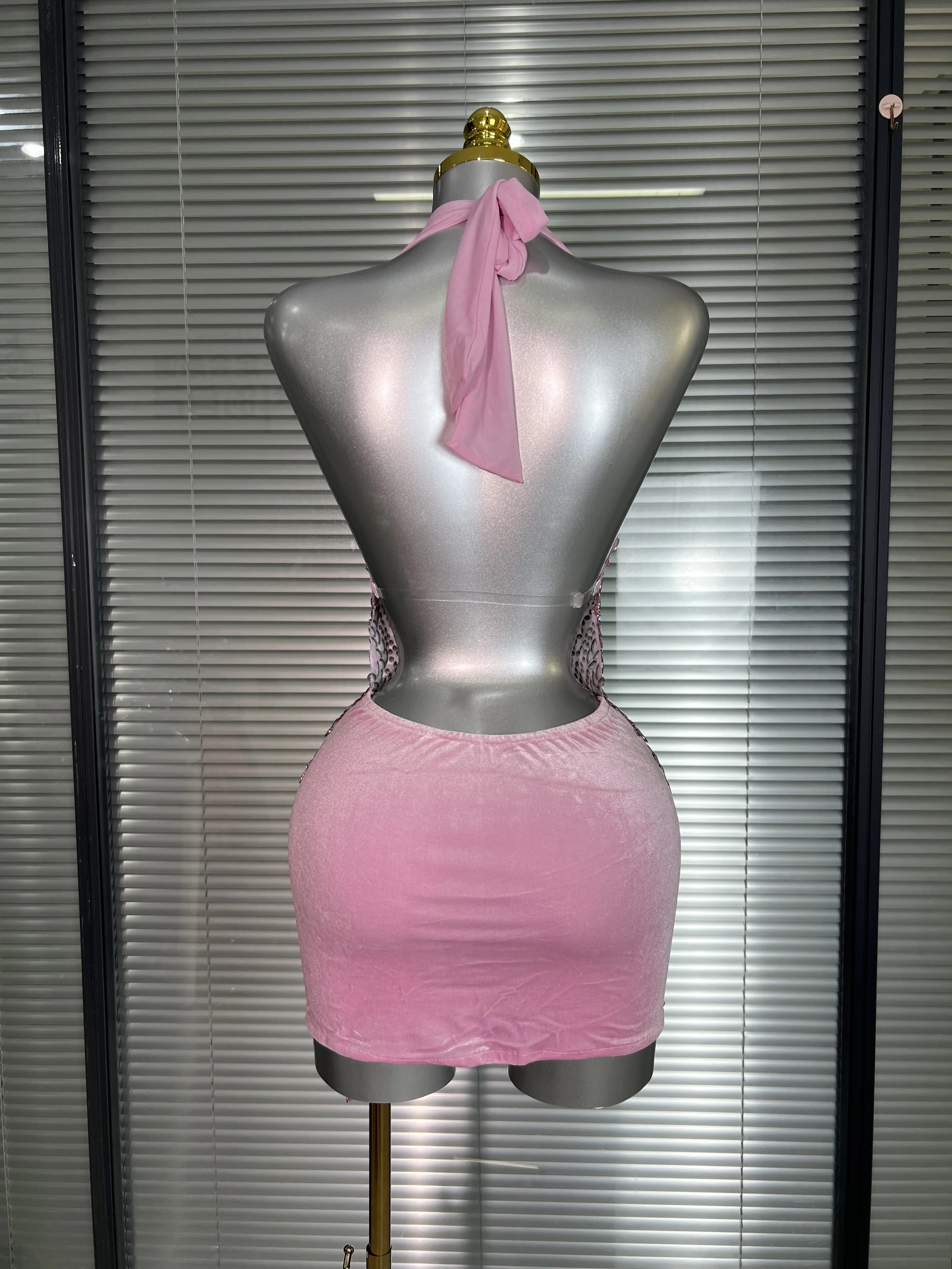 Célébrité nouvelles femmes Sexy rose maille licou scène Performance Costume danseuse chanteur boîte 