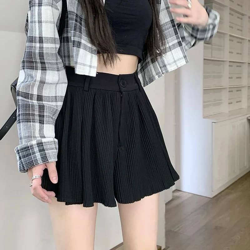 Short taille haute pour femme, plis solides, tout match, mode esthétique populaire, style coréen, ch