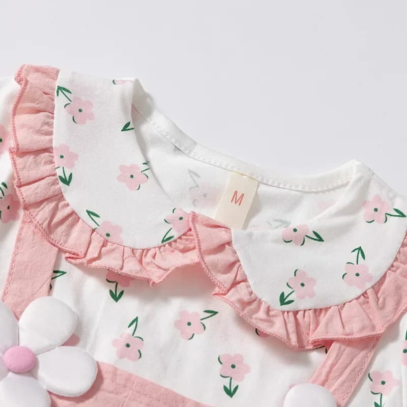 Robe d'été pour petites filles, imprimé floral, dentelle, à revers, mignonne, vacances, deux