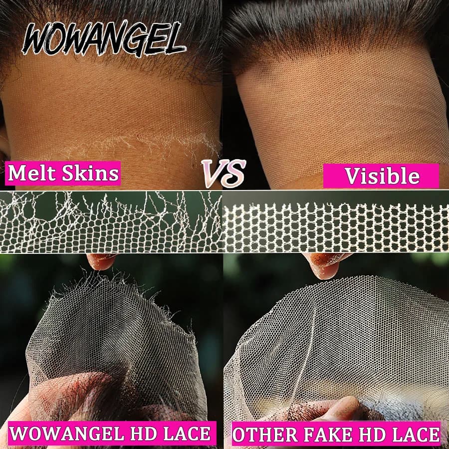 Wow Angel-Perruque Lace Front Wig Sans Colle, Cheveux Naturels Lisses, 13x6 HD, Peau Fondue, 250% de