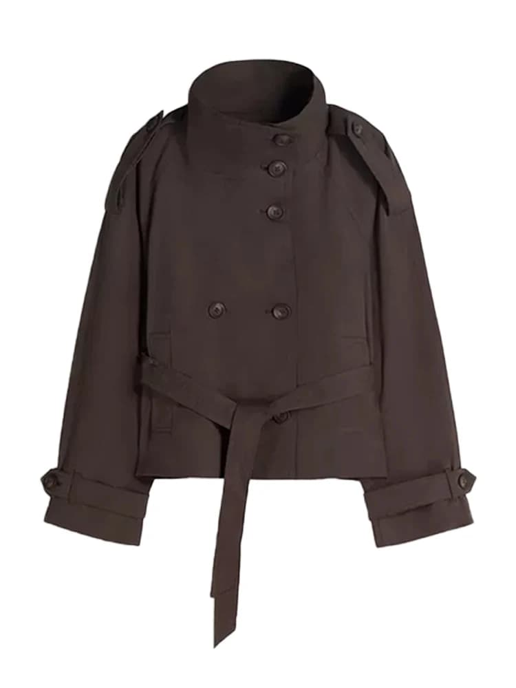 Veste coupe-vent élégante pour femme, col montant, double boutonnage, manches longues, poches, colle