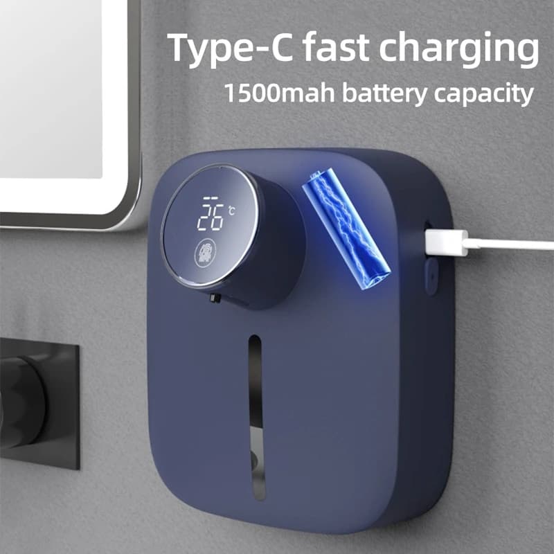 Distributeur de savon mural automatique, écran d'affichage de la température rechargeable par USB, d