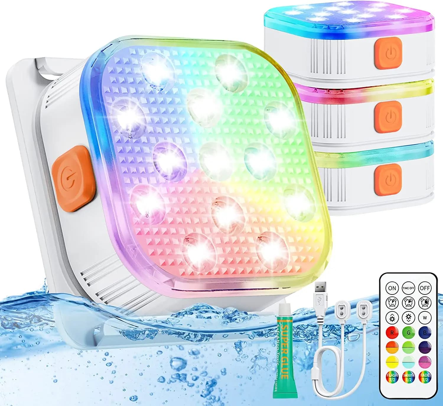 Lampe de piscine LED SubSN aste avec télécommande, lumière sous-marine avec minuterie et changement 