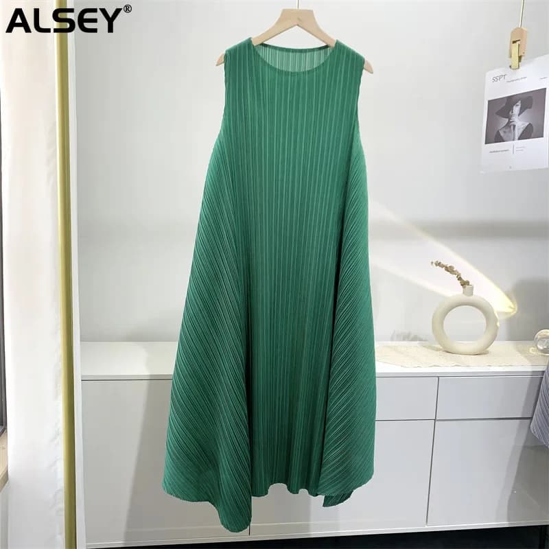 ALSEY-Robe plissée à col rond pour femme, tenue de soirée élégante, simple et décontractée, nouvelle