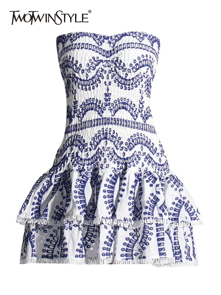 TWOTWINSTYLE – Mini robe trapèze de styliste, sans bretelles, sans manches, taille haute, ourlet à v