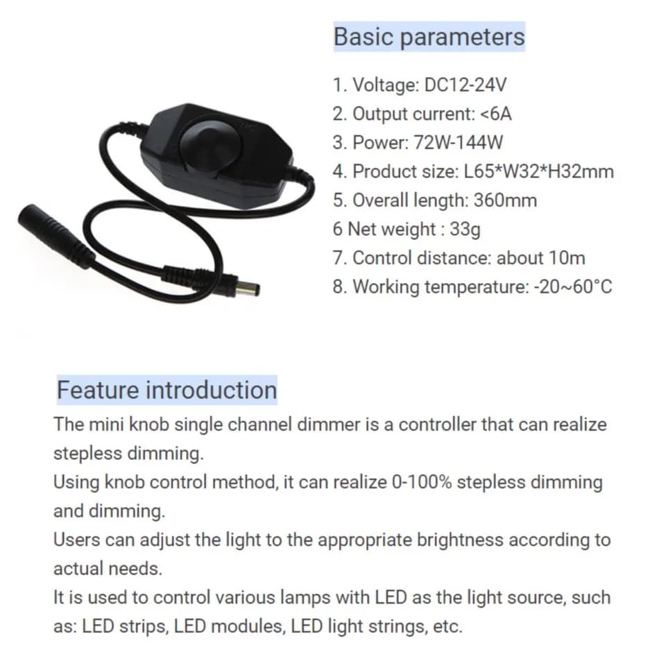 Bouton interrupteur variateur contrôleur 6A pour lampe de Table de chevet lampe d'armoire suspension