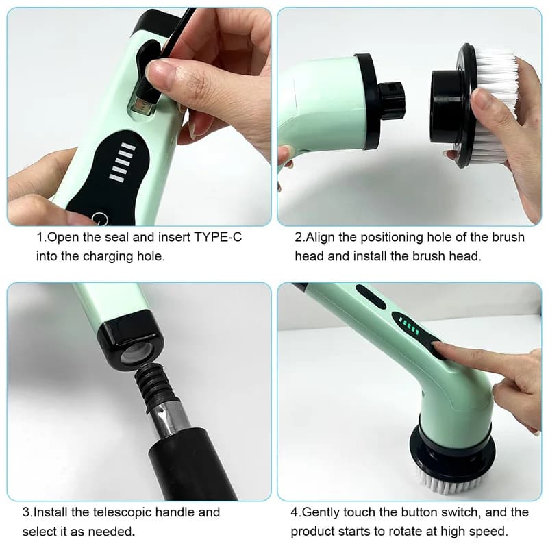 Brosse de nettoyage électrique sans fil multifonctionnelle 9 en 1, brosse de cuisine et de salle de 