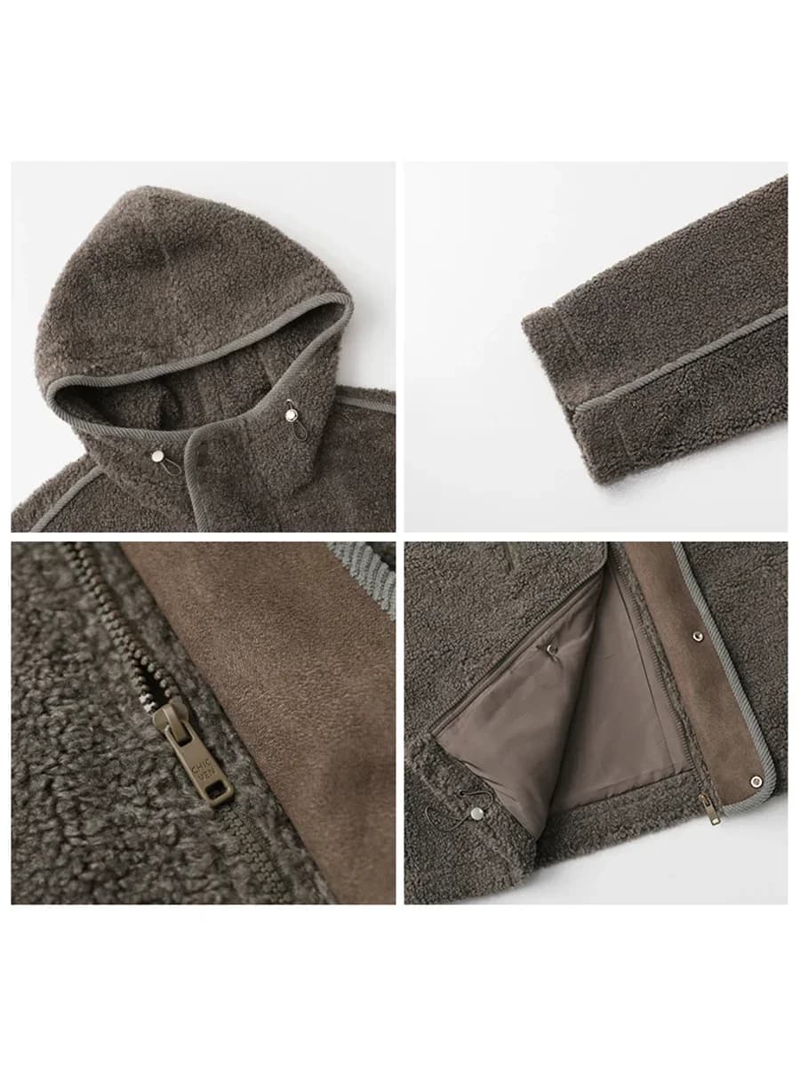 CHIC VEN-Veste à Capuche pour Femme, Manteau Chaud en Peluche, Col Montant, Couleur Unie, Nouvelle C
