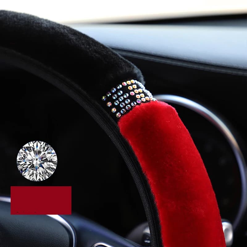 Housse de volant de voiture universelle en peluche douce avec strass de 37 à 38cm de diamètre, acces