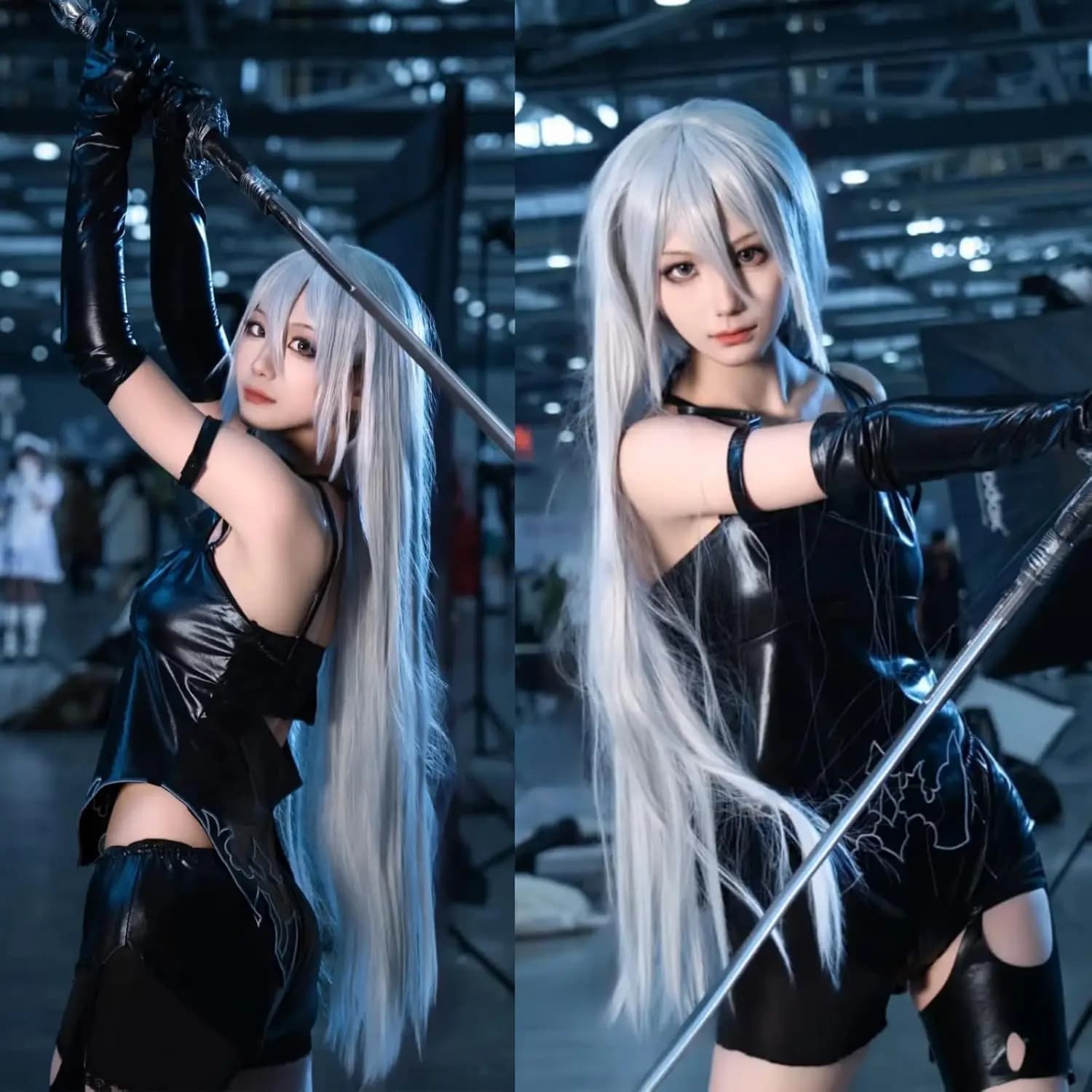 Perruque blanche synthétique perruques de Cosplay perruque blanche droite avec frange pour Anime Cos