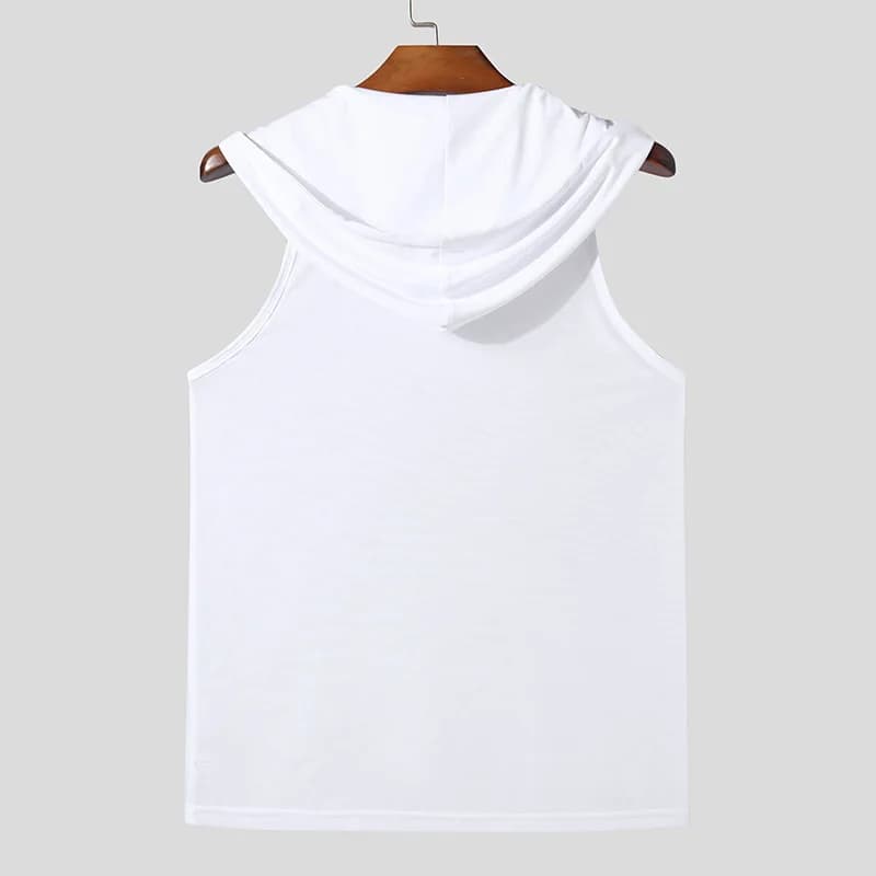 Nouveau Chic hommes à capuche sport débardeurs Sexy couleur unie Transparent sans manches T-shirt ét