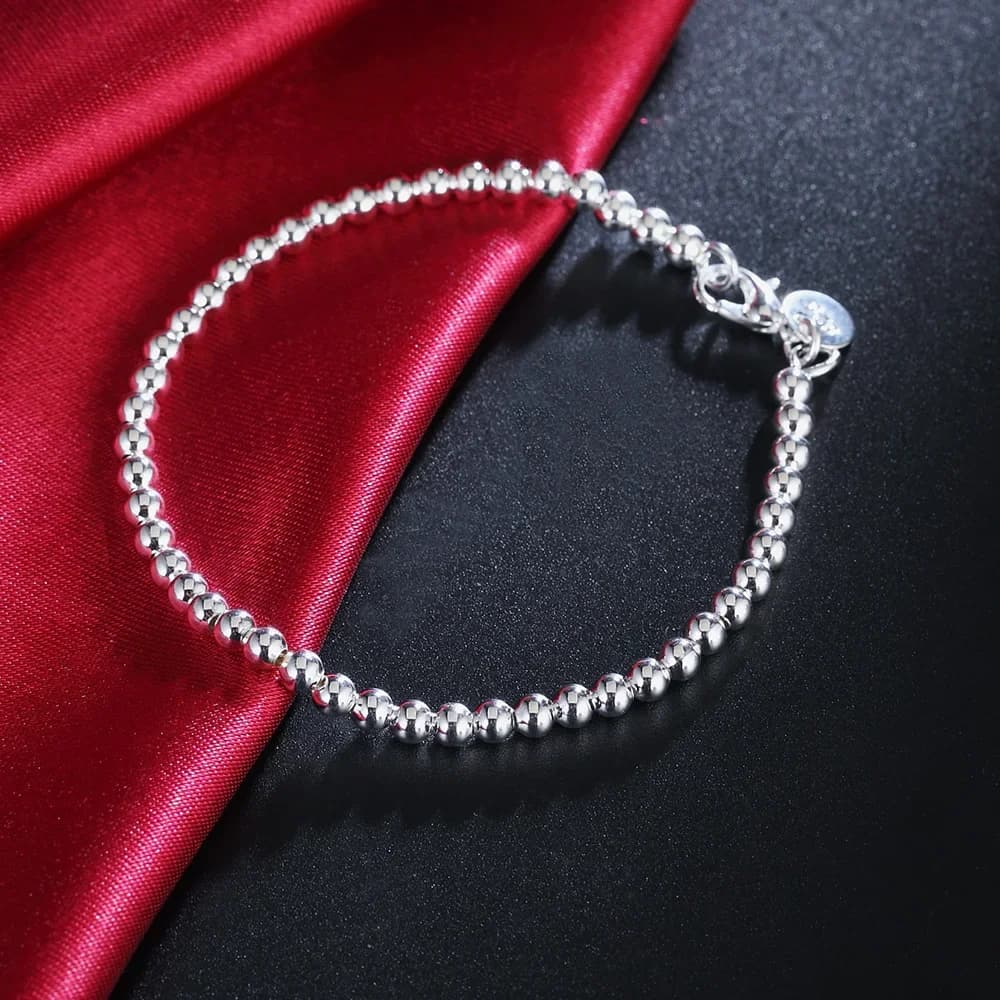 Breloque cadeaux de noël, Bracelet en argent Sterling 925, chaîne de perles de 4MM pour femmes, marq