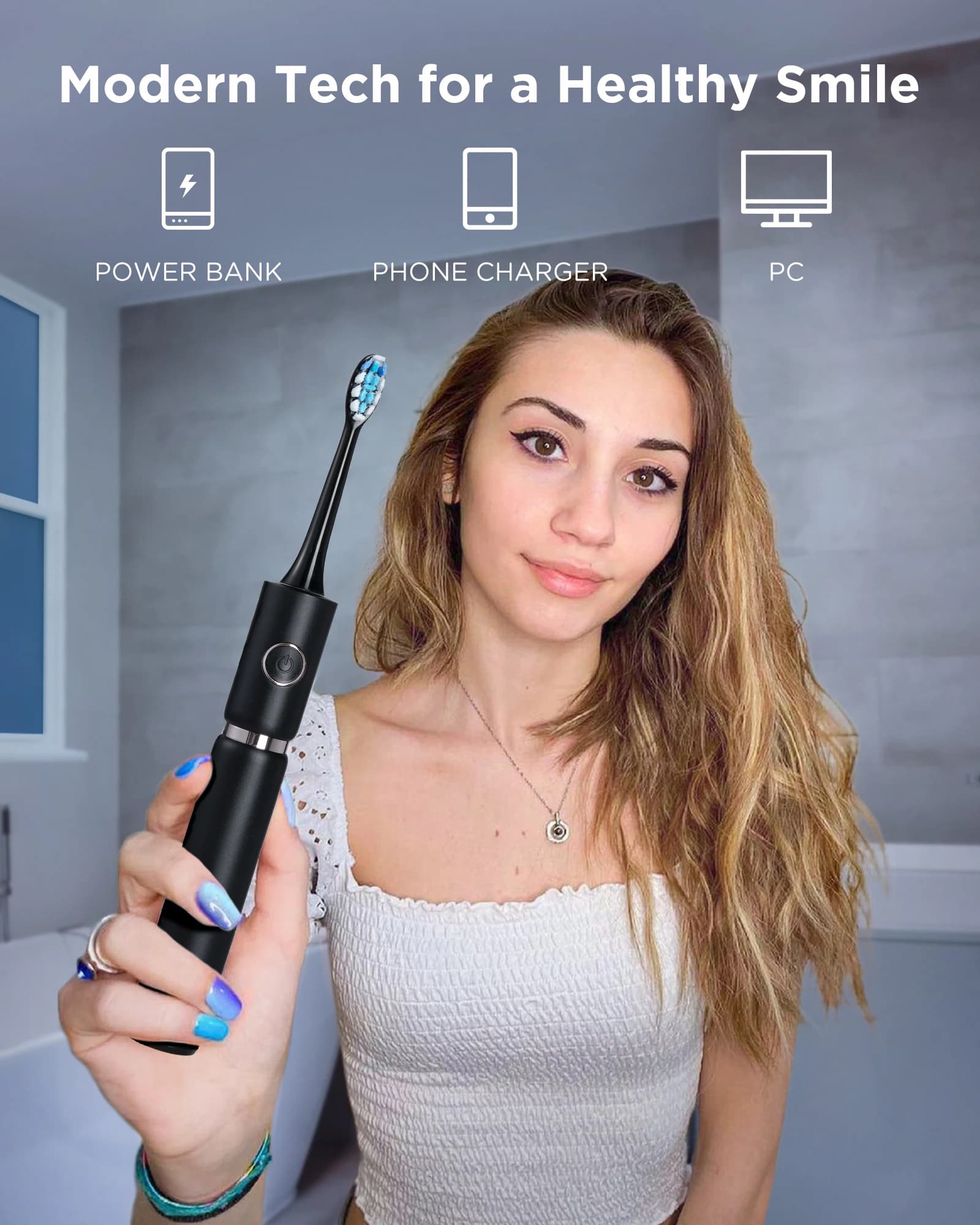 Fairywill – brosse à dents électrique sonique et jet d'eau, Charge USB, étanche, 5 Modes, 3 têtes, n