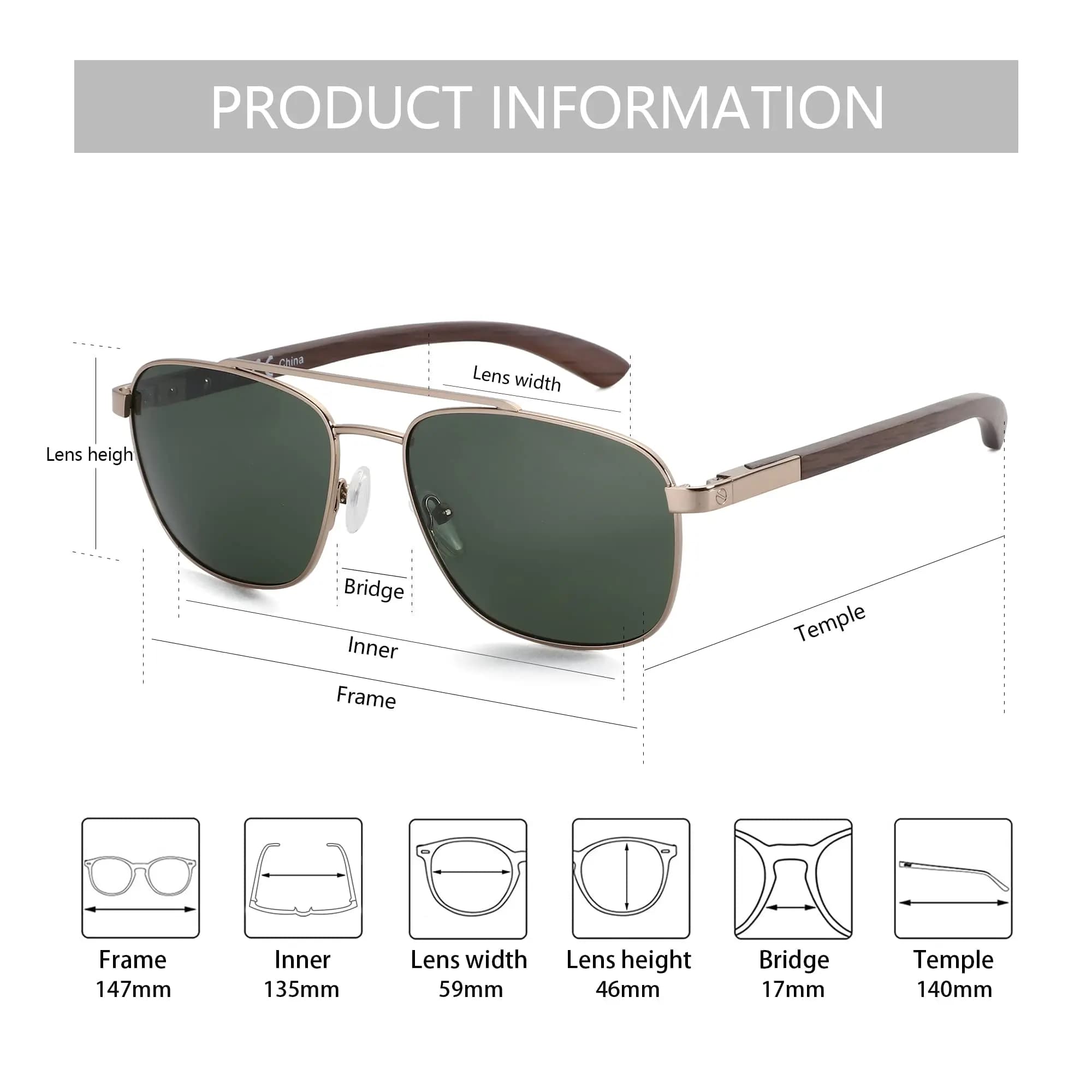 ZENOTTIC 2026 Lunettes de soleil polarisées en bois pour hommes, protection UV, pour activités de pl