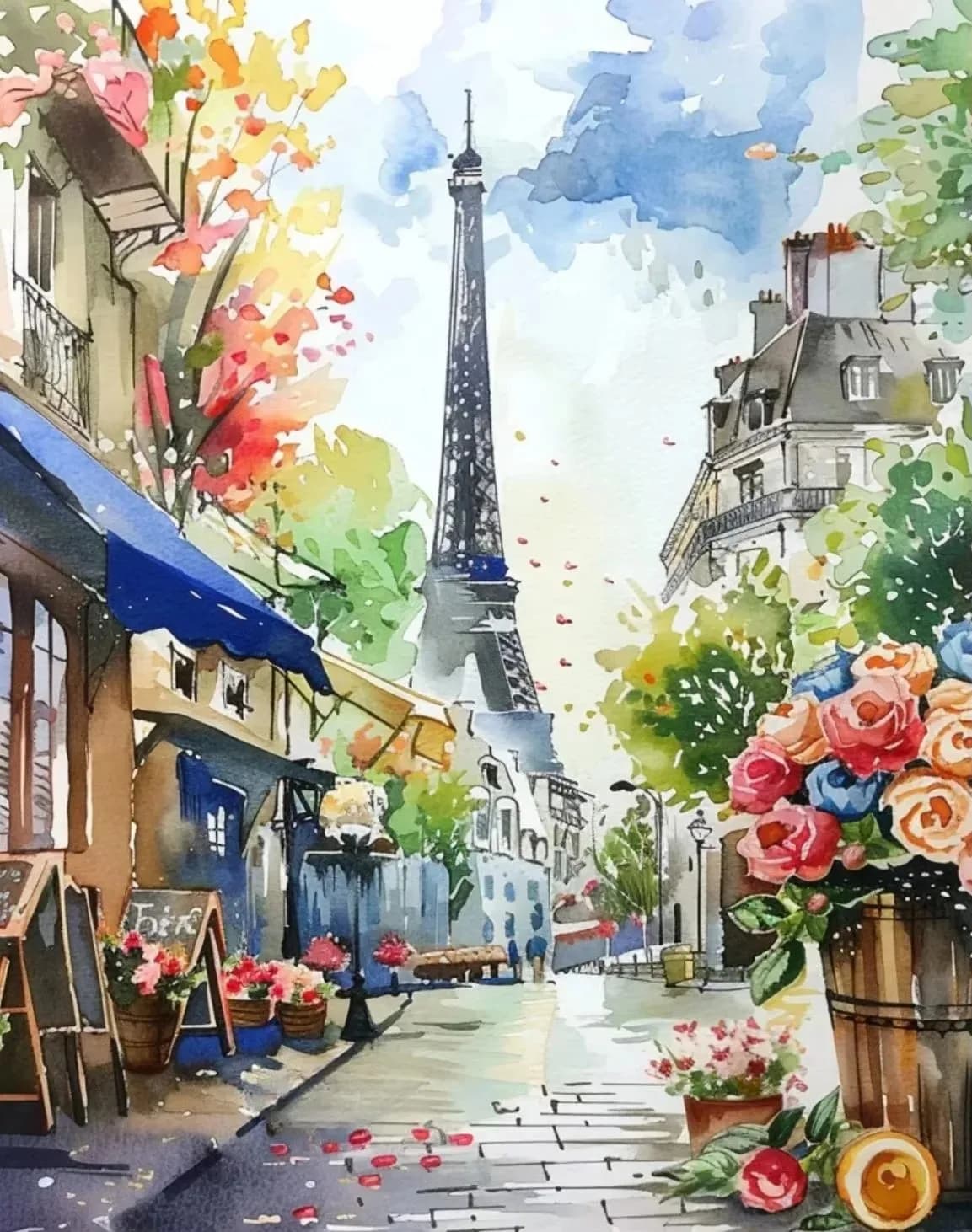 Affiches d'art aquarelle, fontaine de paysage urbain, France, Paris, imprimés sur toile, peintures m