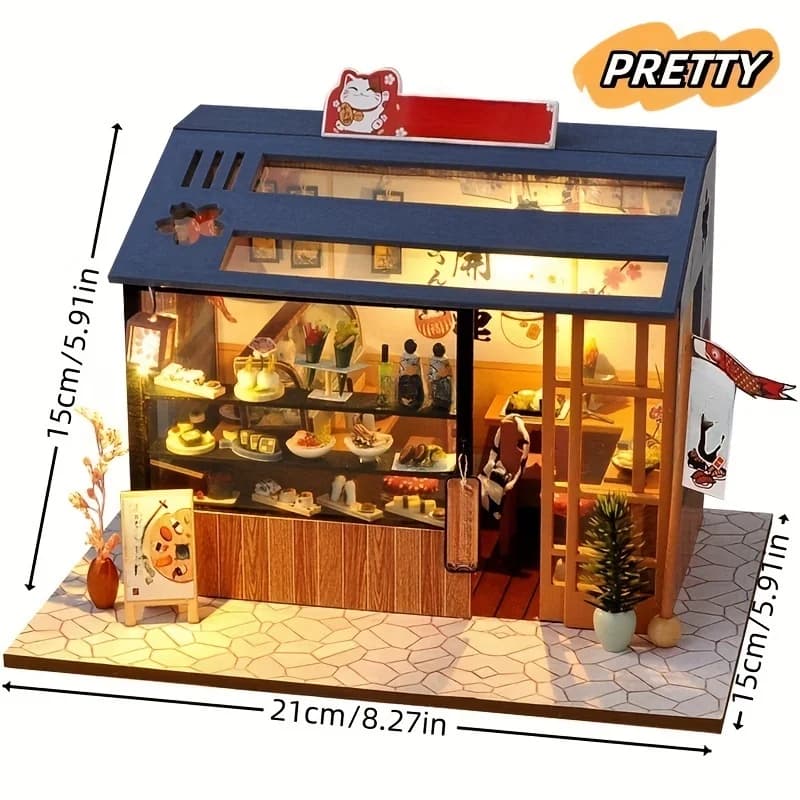 Kit de Modélisme DIY Maisonnette à Sushi Miniature en Bois Faite à la Main à Assembler, Ornement de 