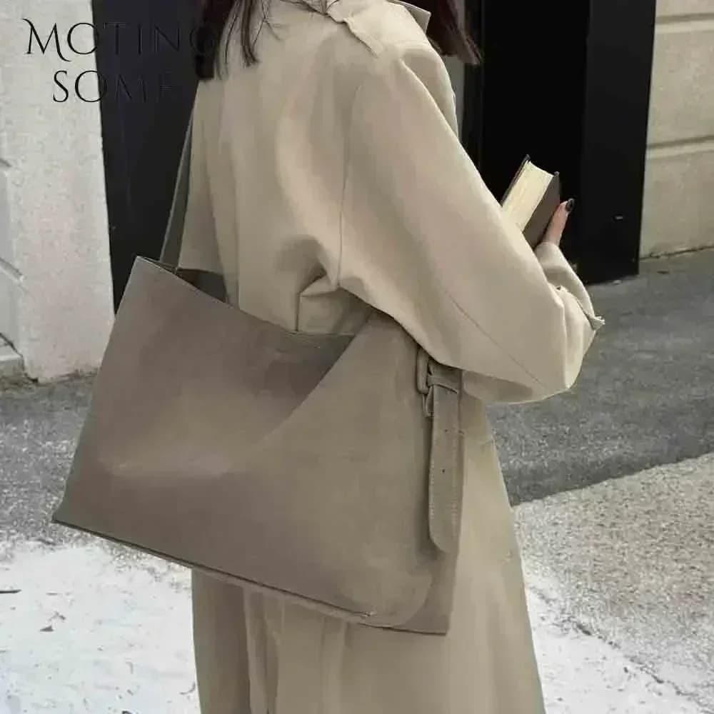 Motingsome-Sac à main en cuir suédé pour femme, sac surdimensionné, sacs d'hiver de luxe, peau de va