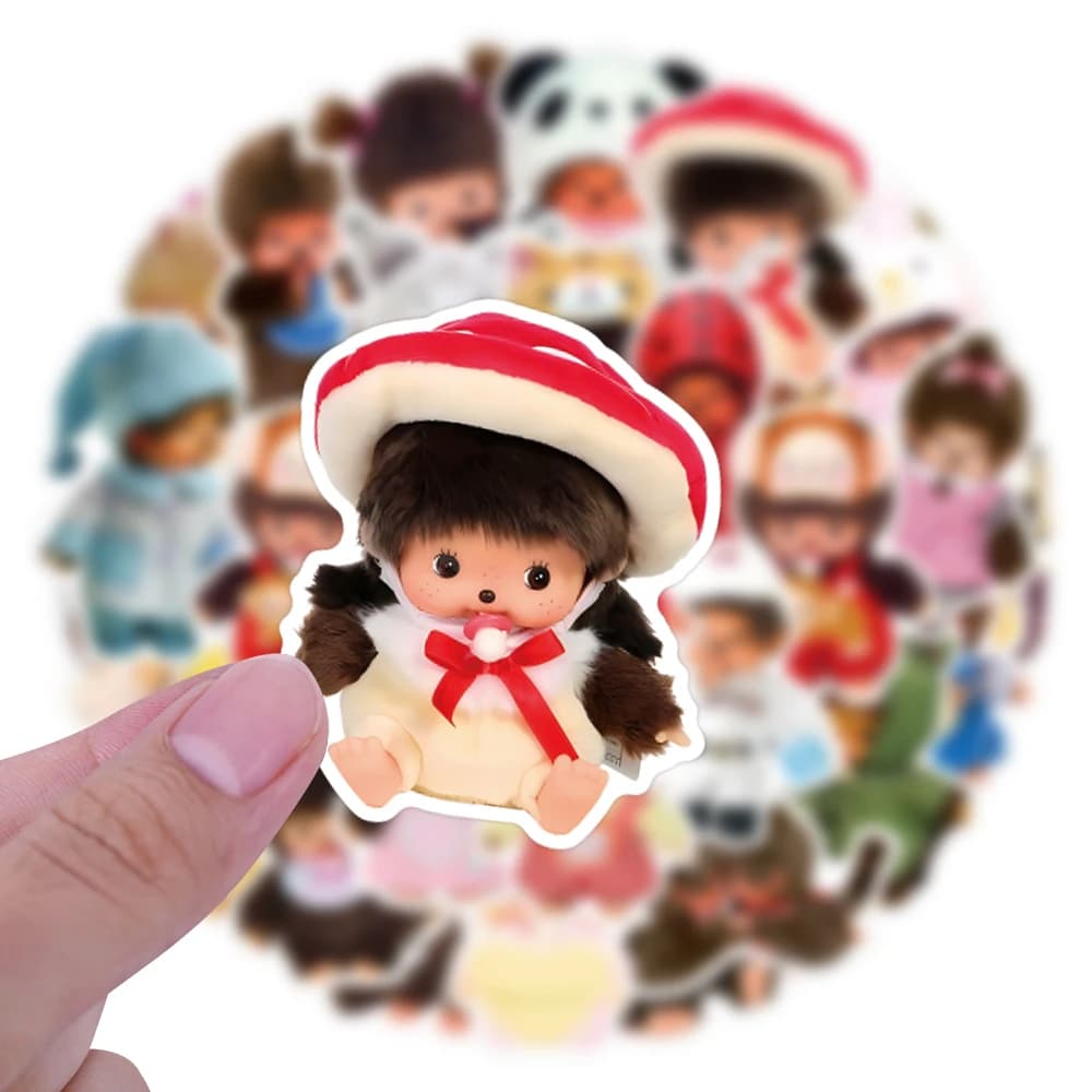 Autocollants imperméables Monchhichi, 34 pièces, grande taille, amusants et durables, pour l'artisan