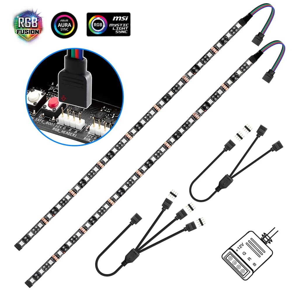 Bande lumineuse LED de jeu RGB 1 à 2/3, Kit de répartiteur pour carte mère Aura Sync 12V, 4 broches,
