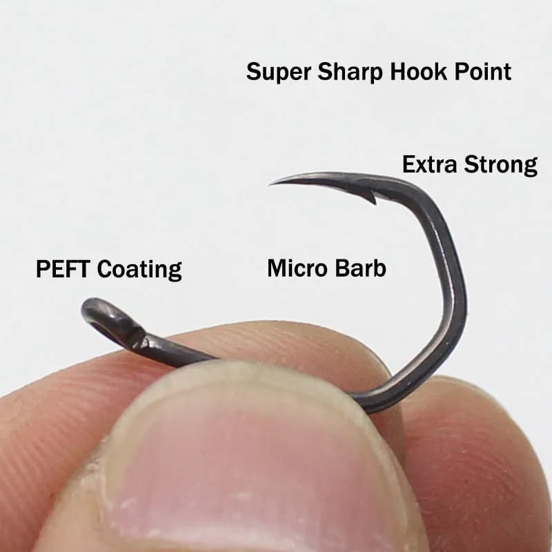 Hameçons de pêche à la carpe revêtus de PTFE, en acier à haute teneur en carbone, noir mat, tige cou