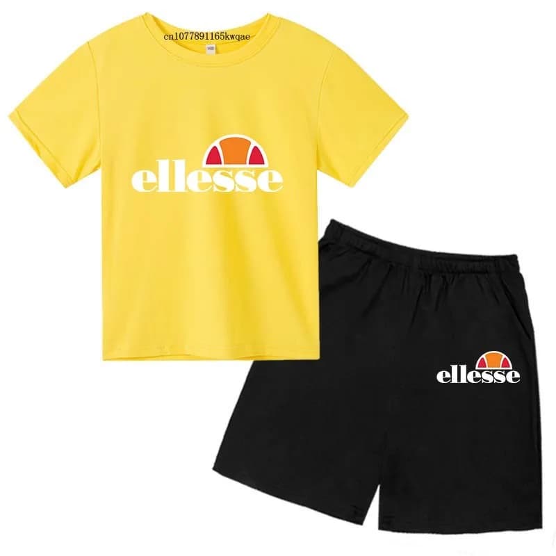 Enfants été loisirs lettre 2 pièces col rond manches courtes T-shirts + pantalons costumes 3-13 ans 