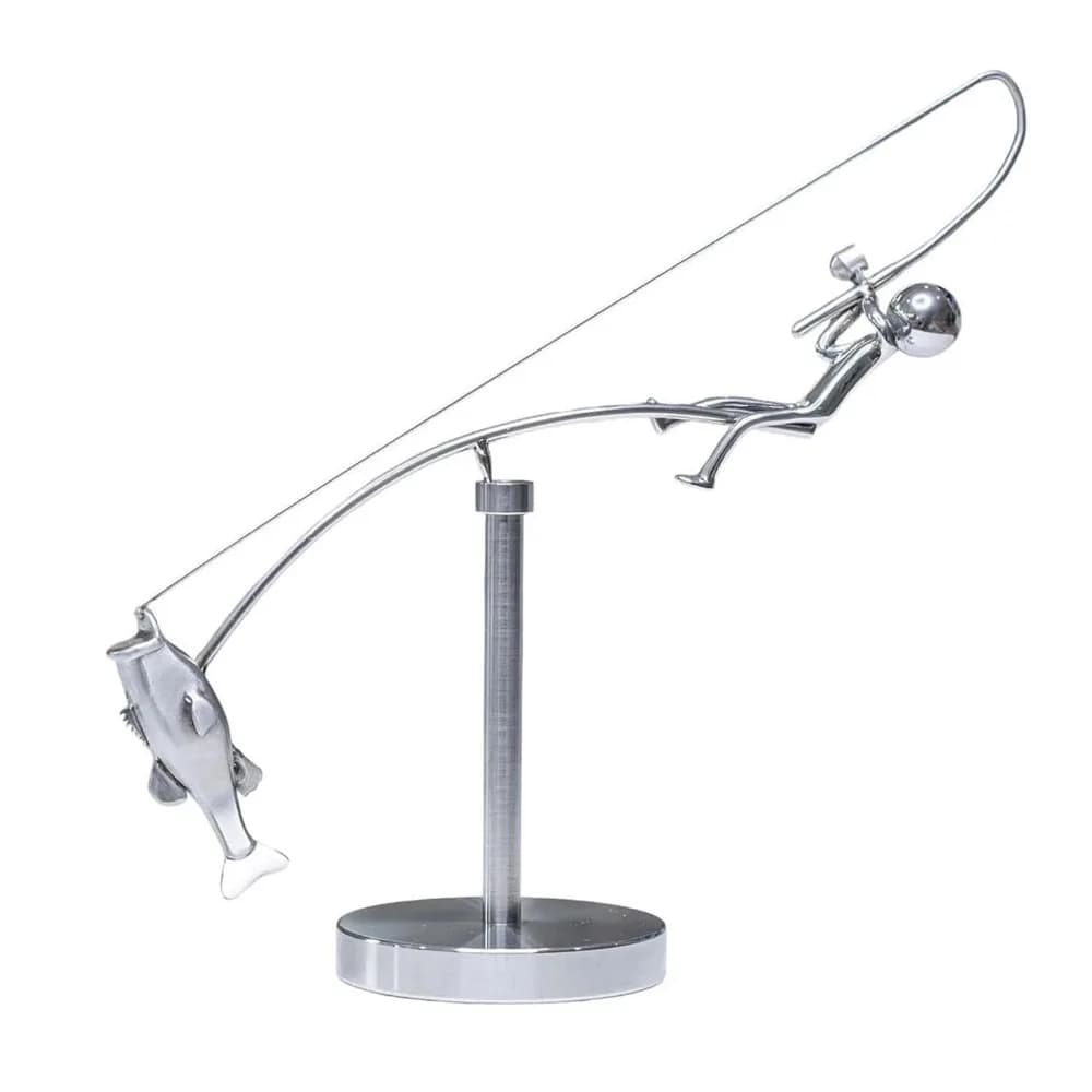 Sculpture de pêche cinétique faite à la main, cadeau en métal, Sculpture d'équilibrage du pêcheur, o
