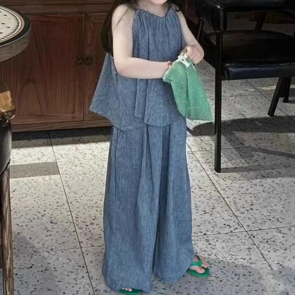 Tenue d'été Simple et décontractée pour filles, haut à bretelles sans manches + pantalon, ensemble 2