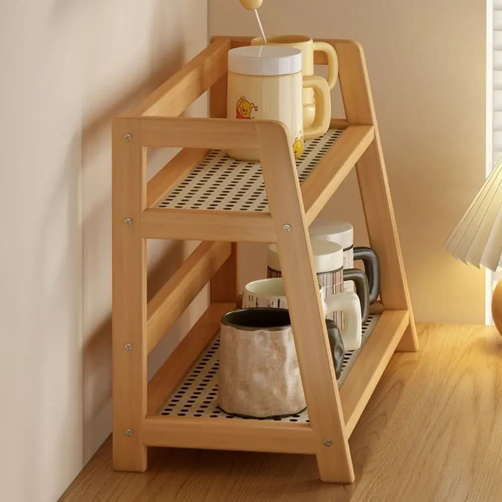 Étagère de rangement en bois pour cuisine, organisateur de bureau en rotin, présentoir à épices pour