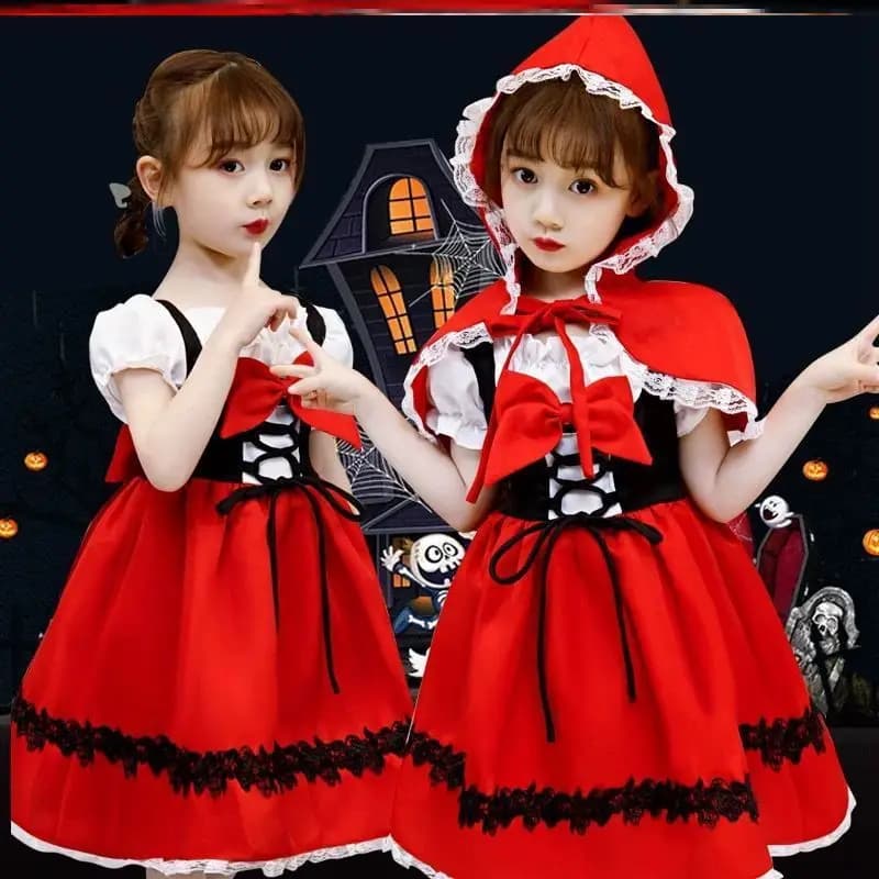 Filles petit chaperon rouge Cosplay Costume pour enfants princesse robe d'halloween bandeau + sac de