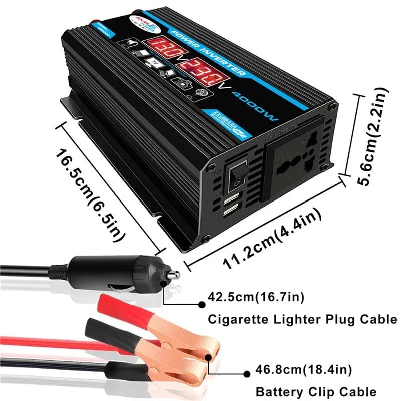 Convertisseur de courant pour voiture avec écran LED, 12V vers 220V/110V, 300W, adaptateur chargeur,