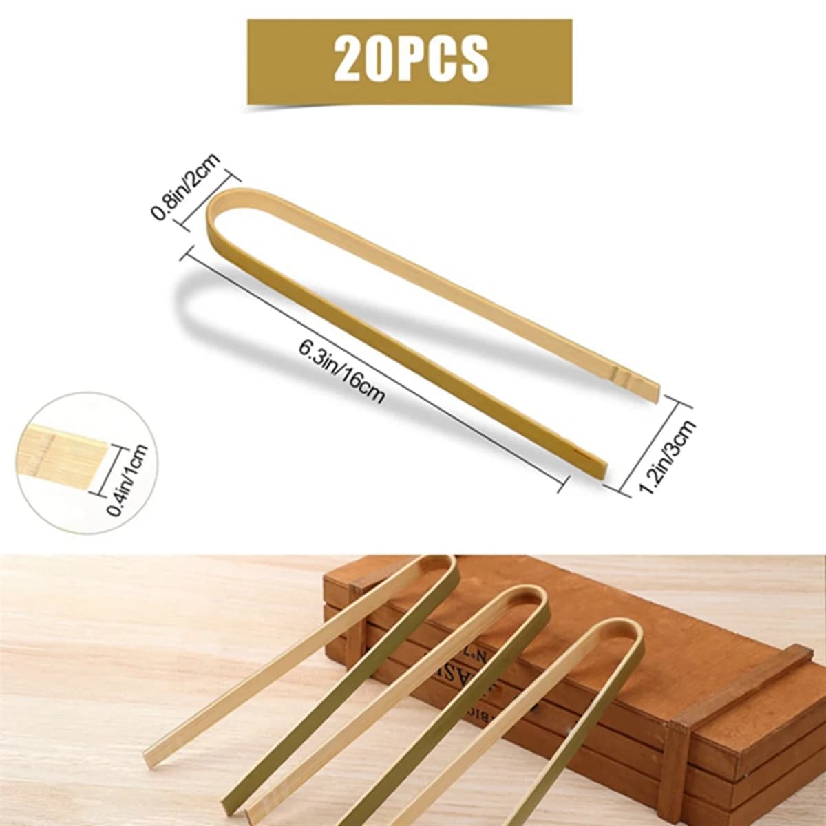 Mini pinces à toast en bois de bambou naturel, ustensiles de cuisine, 20 pièces