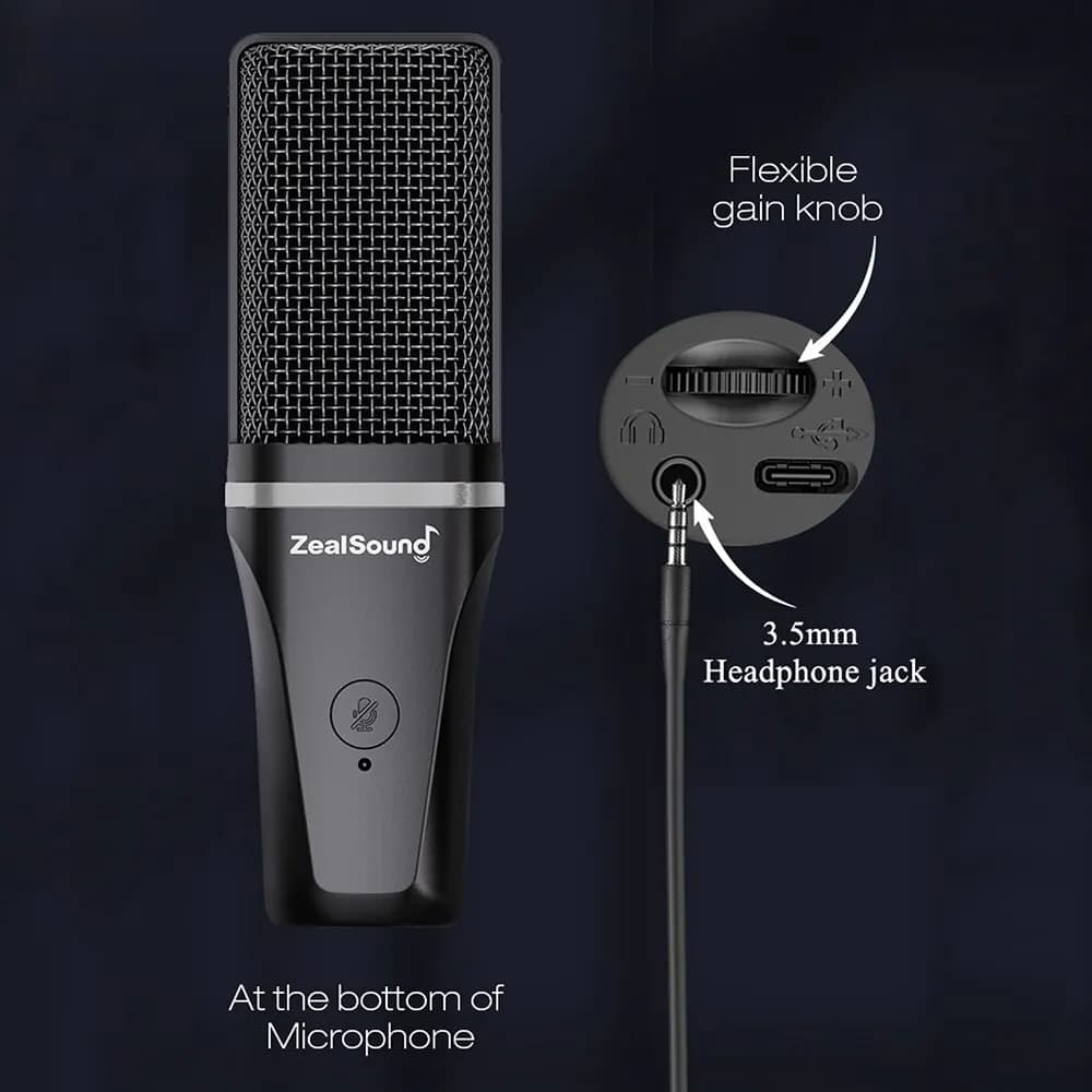 Zealsound-Microphone statique RVB avec bras articulé, micro à condensateur USB avec trépied, adapté 