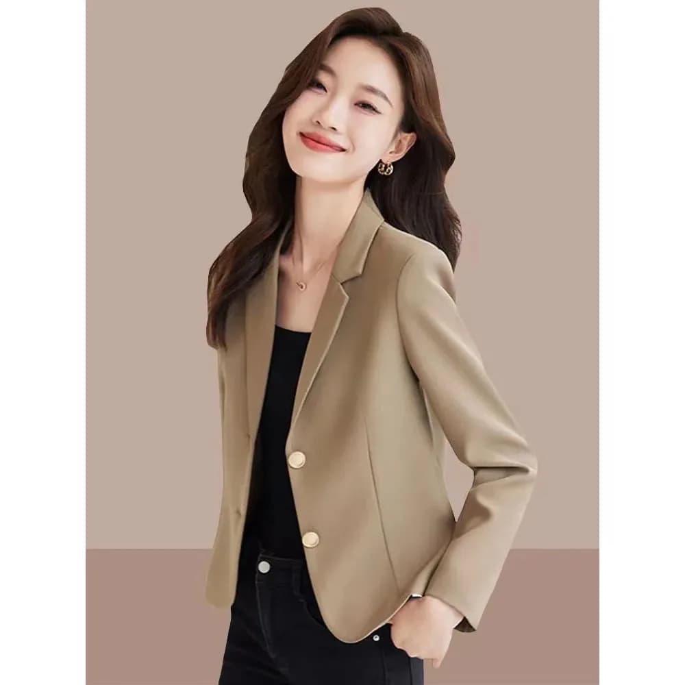 Petit blazer slim tempérament pour femme, veste courte décontractée, manteau imbibé de café, vêtemen