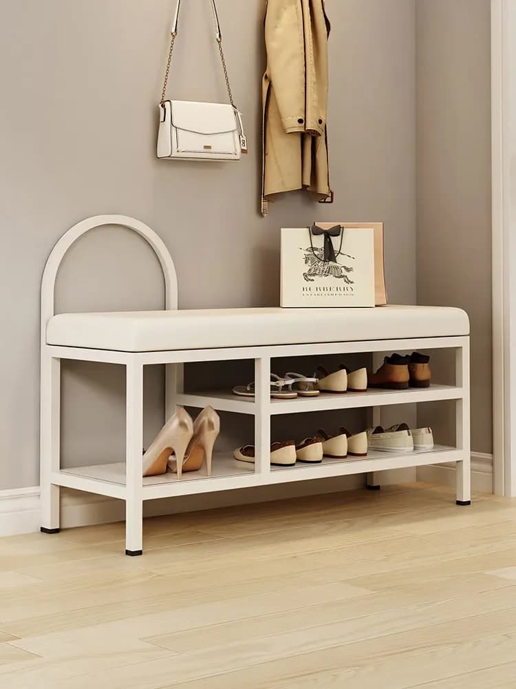 Tabouret à langer pour chaussures de maison de style crème, tabouret long intégré à l'entrée, entrée