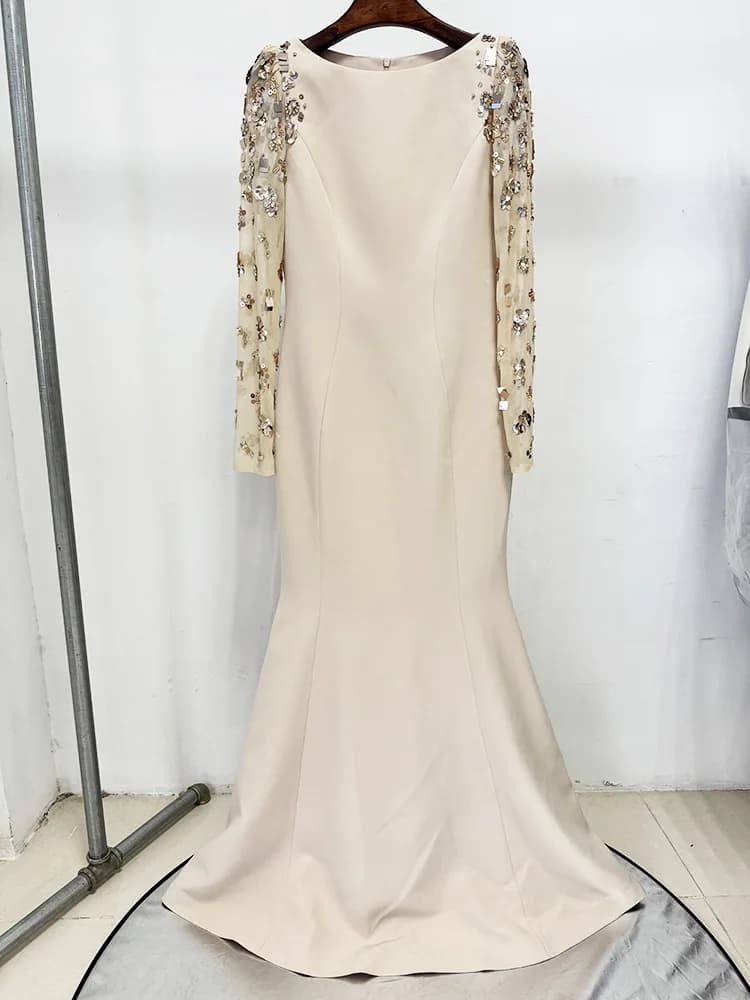 HIGH STREET Nouvelle Collection 2026 Robe Longue de Soirée Designer pour Femme, à Manches Longues, e