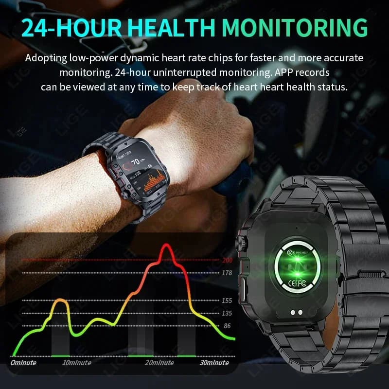 Montre intelligente militaire robuste pour hommes, montres d'extérieur lP68, étanche, 2026 ", voix A