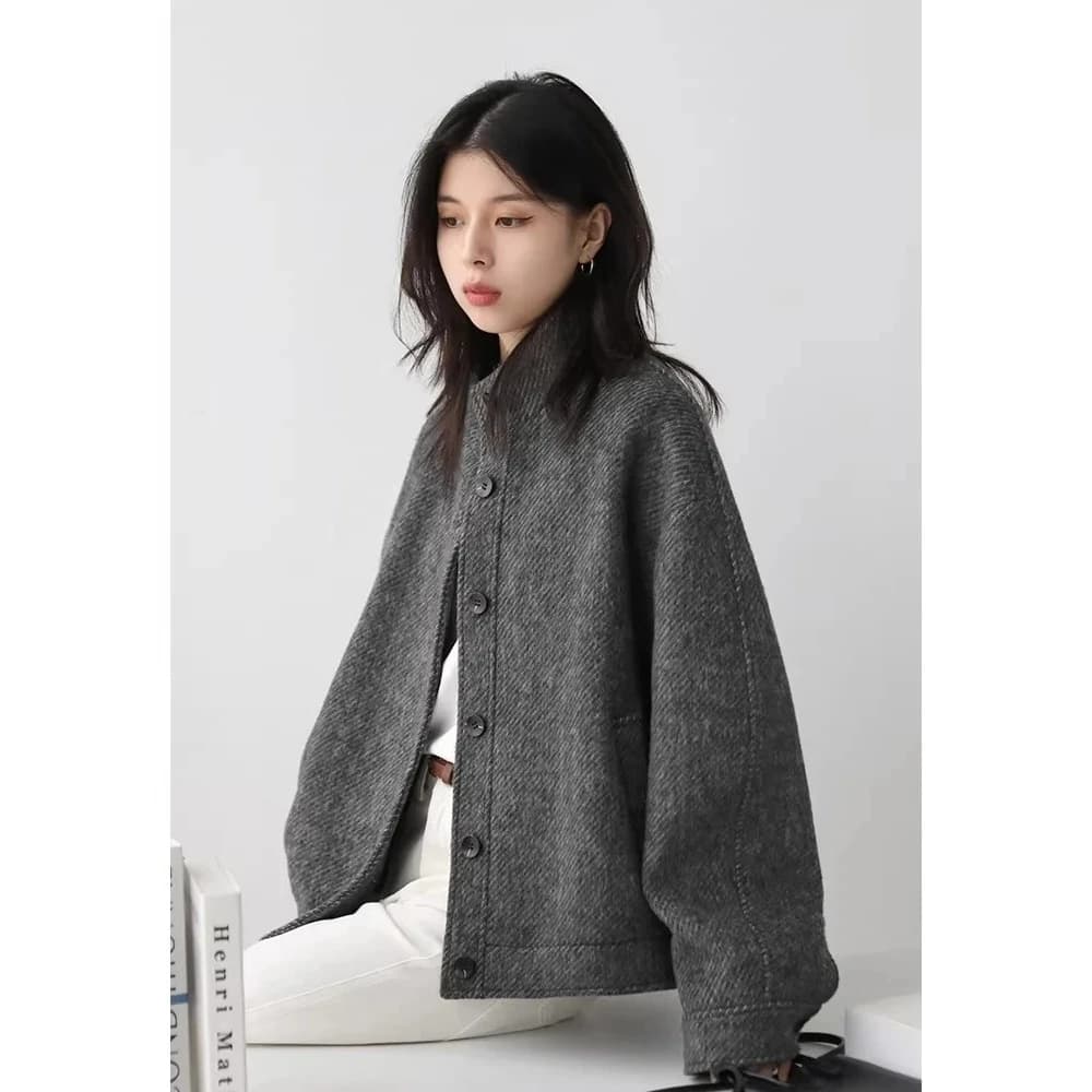 CHIC VEN Manteaux en Laine pour Femmes, Style Vintage Décontracté, Col Montant, Vestes Amples en Lai