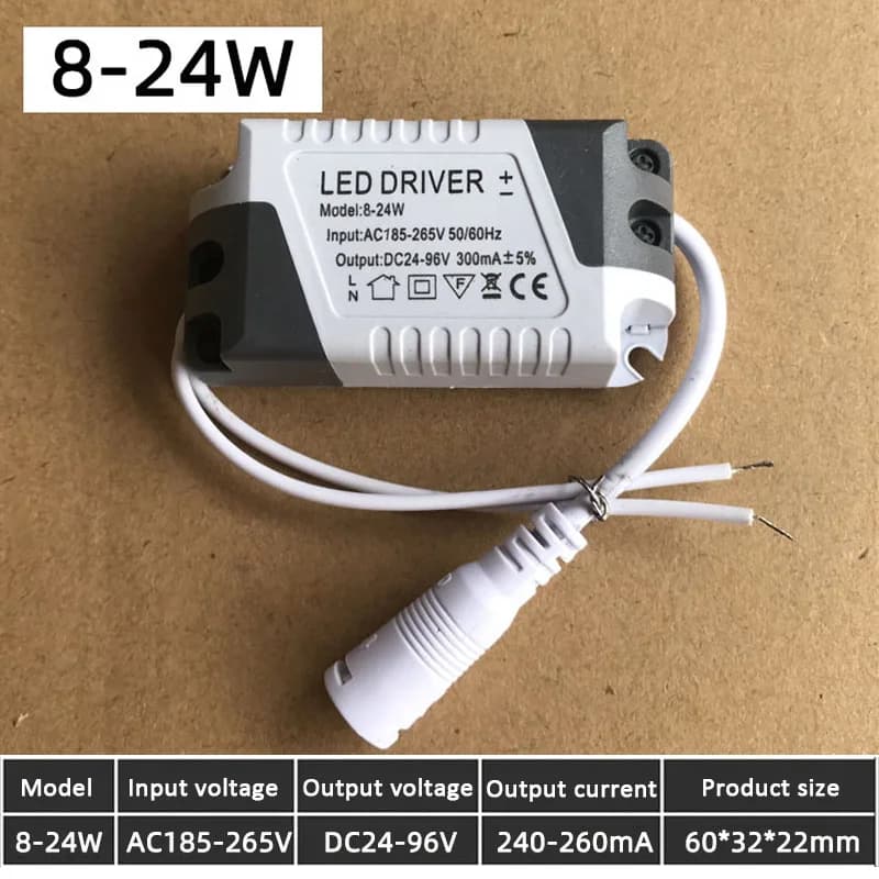 Pilote LED AC 85V-265V à DC 24V 8-24W, panneau de plafonnier, adaptateur d'alimentation, transformat