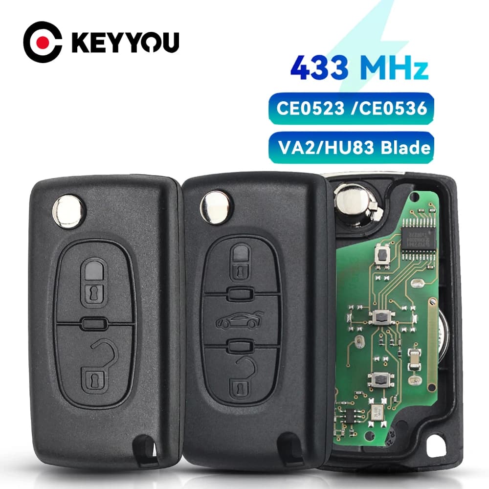 KEYYOU – clé télécommande à 2/3 boutons, 433MHz, pour voiture citroën C1 C2 C3 C4 C5 Berlingo Picass