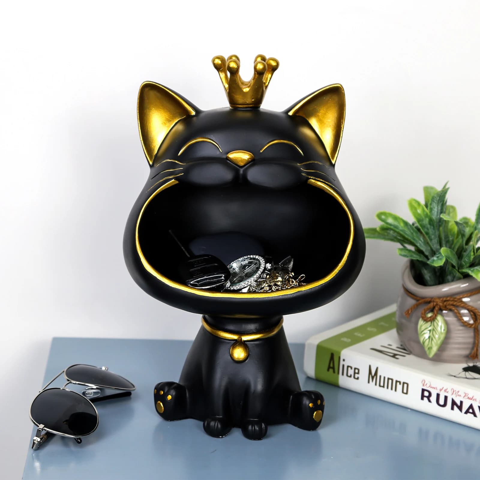 Boîte de rangement créative de figurine de chat porte-bonheur, statue de chat, décoration de grande 