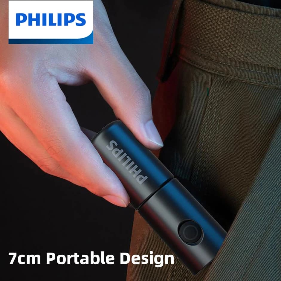 Philips Nouveau 7cm LED Rechargeable Mini Portable lampe de Poche 7 Modes D'éclairage Pour La Randon