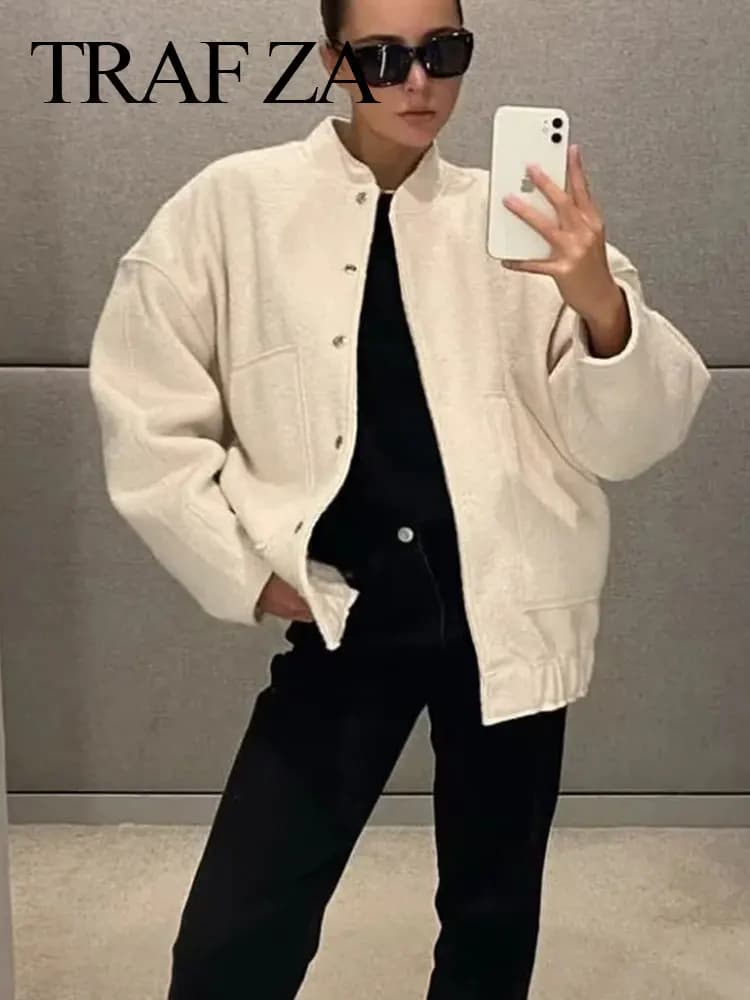 HH femmes élégant solide manteau bouton à manches longues poche Bomber 4 couleurs veste femme printe