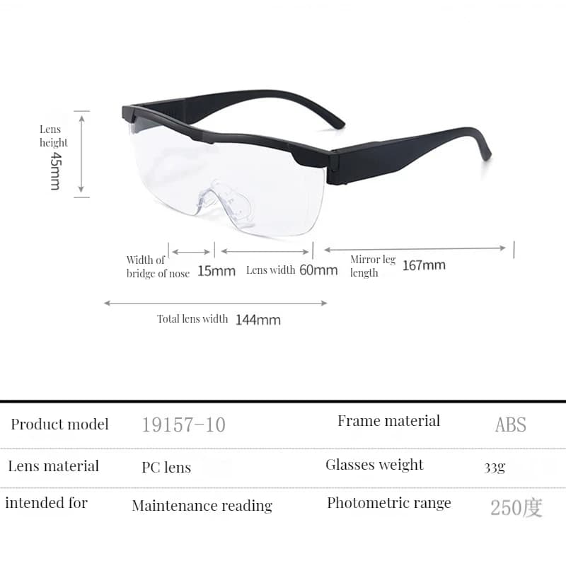 Loupe de lecture 2,5x, loupe Portable, bandeau, lentille acrylique avec lumière 2Led pour réparation