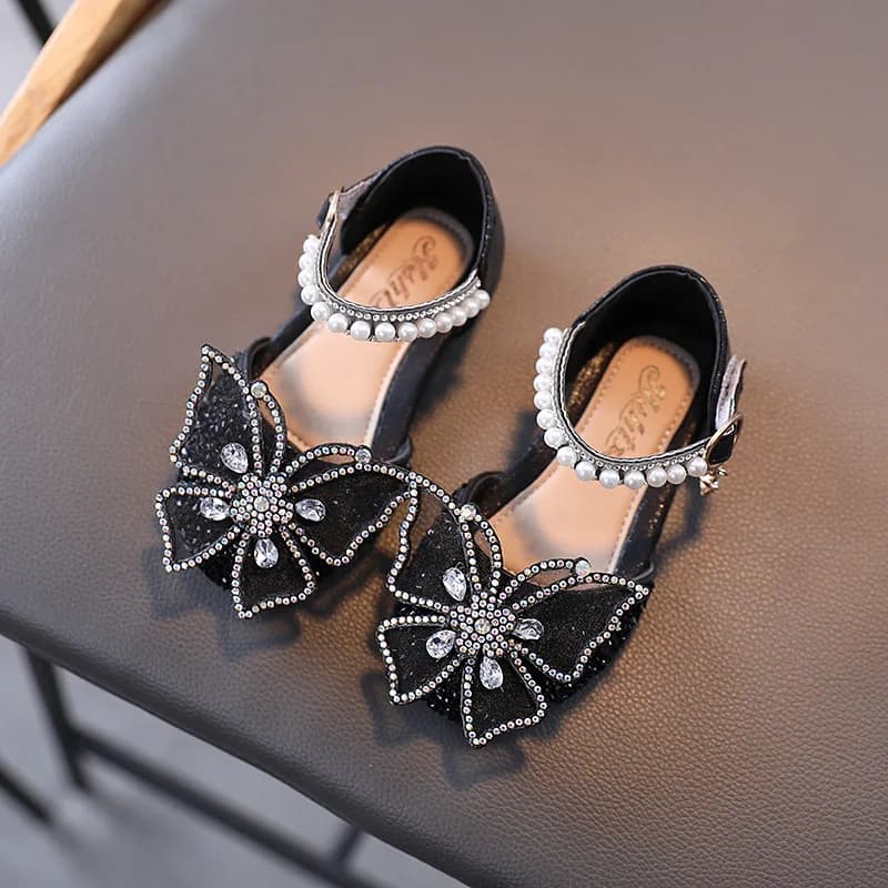 Sandales d'été pour filles, chaussures de princesse à paillettes et nœud en strass, chaussures à tal