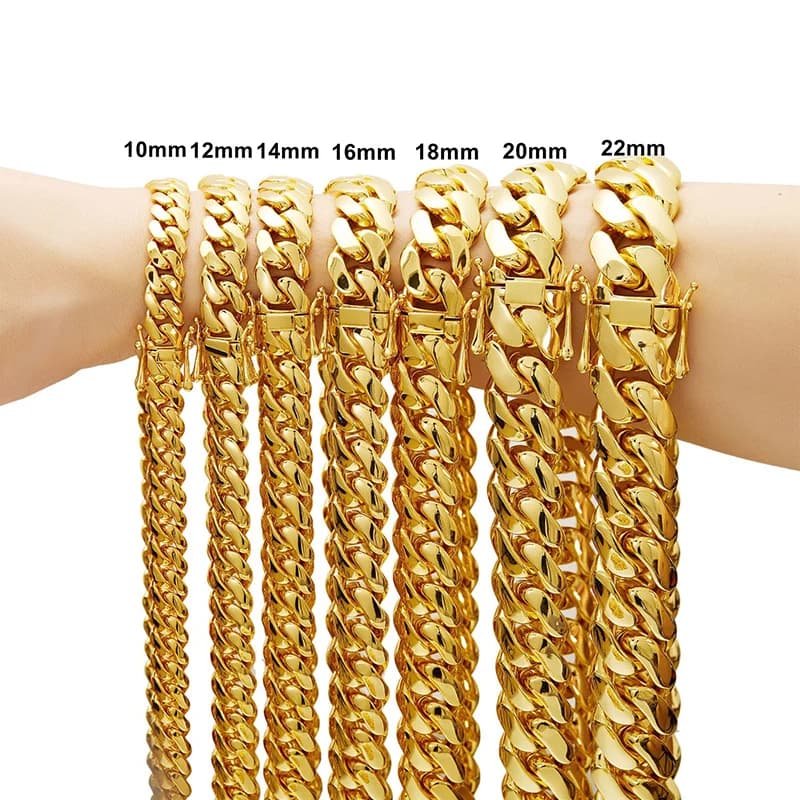 Hip Hop Bling couleur or acier inoxydable Dense cubain Miami lien chaîne colliers pour hommes rappeu