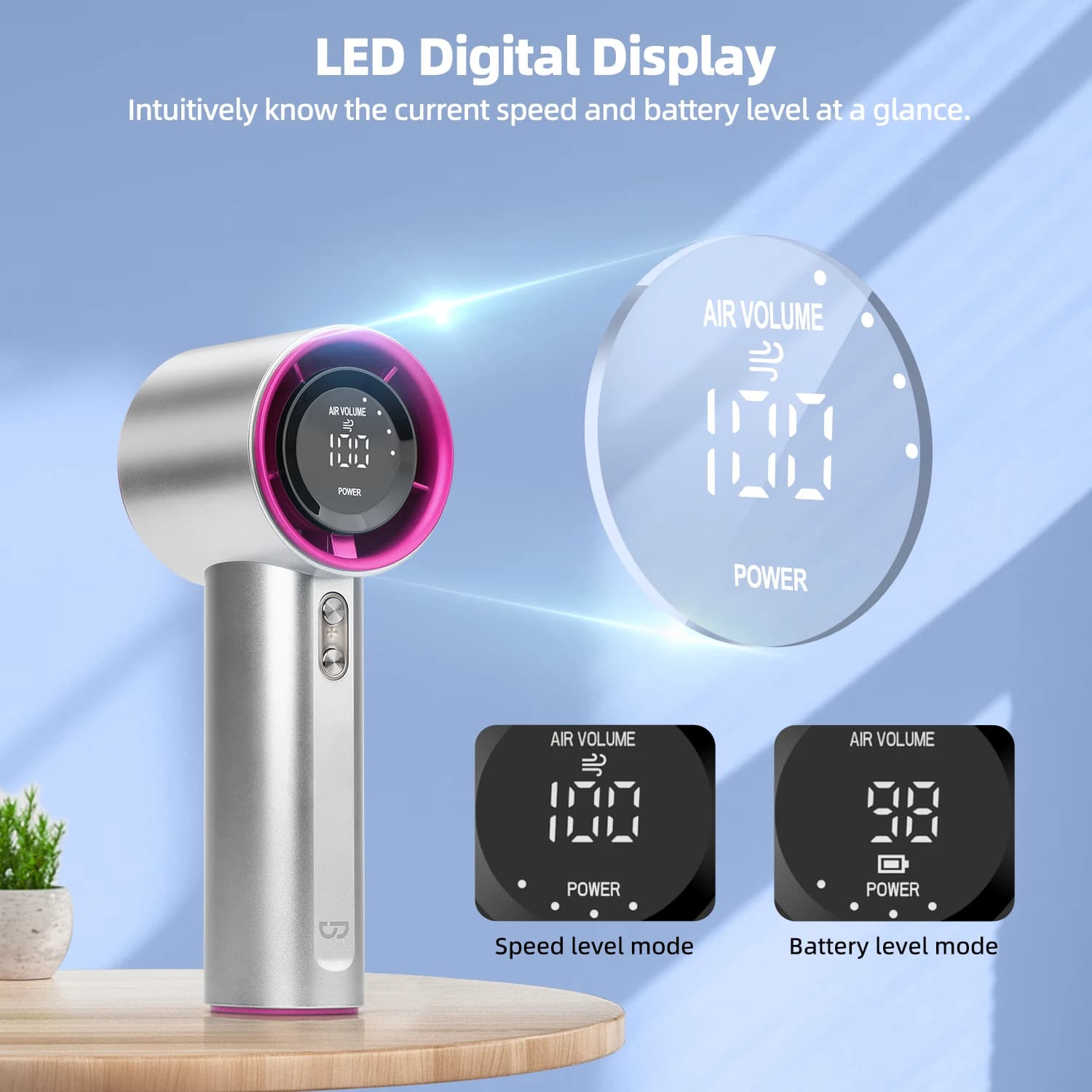 Mini ventilateur de bain aste, vitesse du vent à 100 vitesses, ventilateur électrique, affichage num