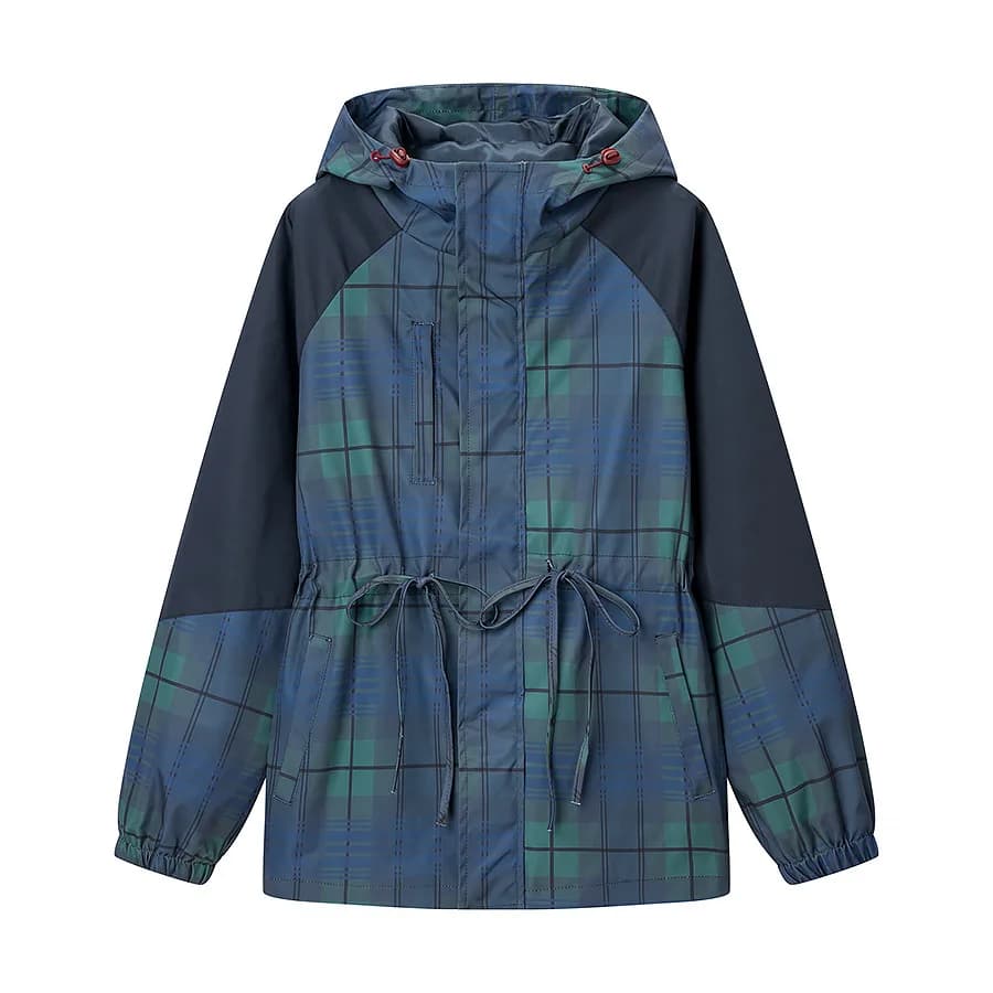 Veste rétro à carreaux pour femme, col montant, cordon de serrage à la taille, coupe-vent court à ca